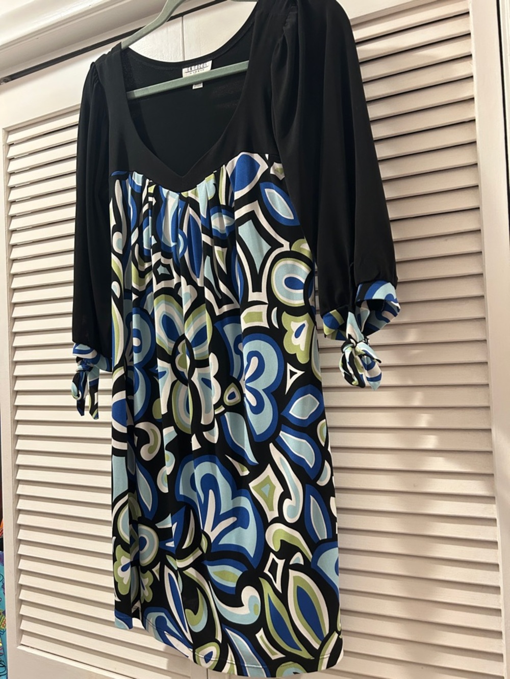 Enfocus Studio Black Dress with Blue & Green Abstract Motif